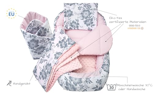 Medi Partners Babynest Nestchen Baby Set für Neugeborene - 100x60x15 Kuschelnest 5 teilig tragbar Nest zweiseitig Babynestchen Bett 100%… – Ansicht 3