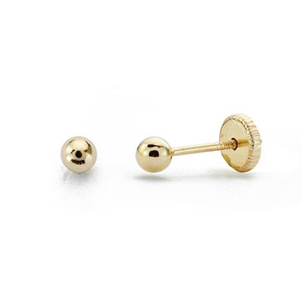Pendientes Oro 18K Bola Lisa 3mm. Bebé Niña Cierre Tuerca