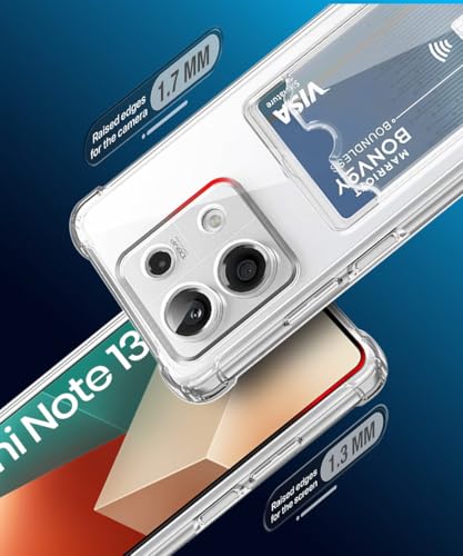 Image of WOW IMAGINE Transparent Back Cover Case for Xiaomi Mi Redmi Note 13 5G | Flexible Built-in Slim Card Pockets Wallet | 360 Camera Protection TPU | Soft Silicone Mobile Cover - Transparent