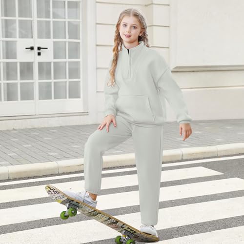 Image of U.nikaka Girls Clothing Sets Half Zip Sweatsuit Outfits Sweatshirt and Sweatpants Fleece Pullover Joggers Set with Pockets