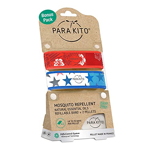 Para'kito Mosquito Repellent Bracelets + Refill Pellets Bundle | W/Peppermint Oil, Essential Oils | Hiking & Camping Accessories | Paraben Free, Deet Free - 2 Wristbands & 2 Refills (Hawaii + Stars) #TOP4