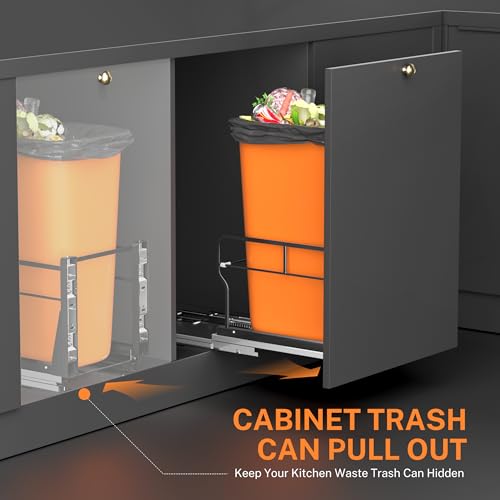 Image of YJHome JHome Pull Out Trash Can Under Cabinet with Push to Open Slides, Garbage Can Not Included, Double Cabinet Trash Can Pull Out Kit with Door Mounting Kit