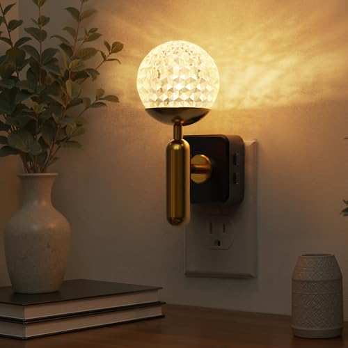 Image of L LOHAS LED Night Lights Plug into Wall,Color Changing Night Light with Rotatable Plug,Crystal Ball Metal Rod,Dusk to Dawn Sensor Nightlight for Bathroom Kids Adults