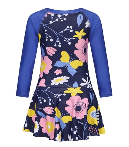 Girls One Piece Swimsuits Long Sleeeve Swim Dress for Kids Girls Hawaiian Skirted Bathing Suits Summer Swimwear 3-16 Years2