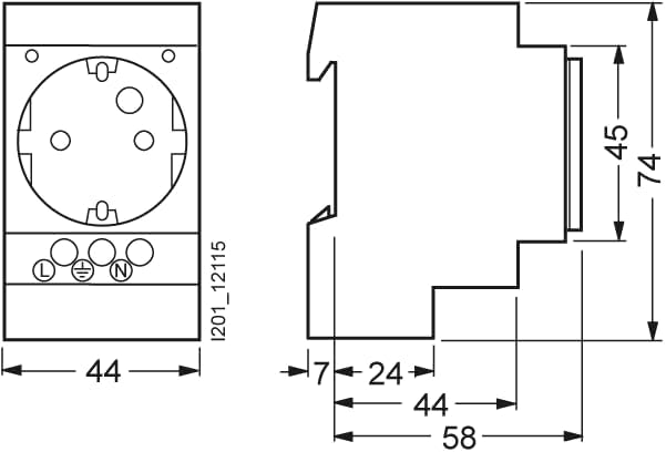 Technical drawing of Siemens 5TE6800 SCHUKO Socket dimensions