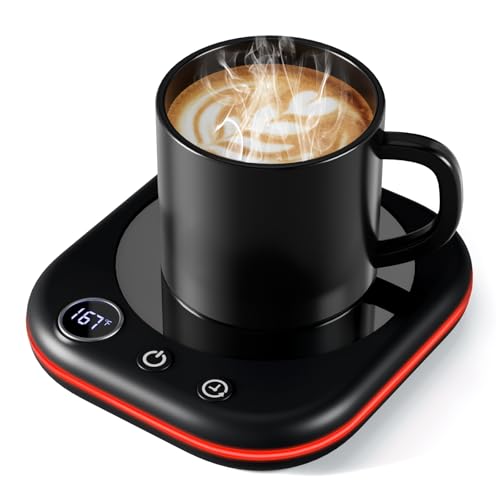 Image of Mug Warmer Upgraded,Coffee Mug Warmer for Desk LEDs Light 3 Temp Settings (113-167F) 1-12H Timer 4 H Auto Shut Off Beverage Cup Candle Warmer for Coffee Tea Milk(Black)