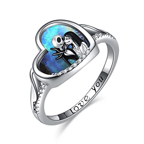LILALO Nightmare Rings Sterling Silver Abalone Shell Jack and Sally Rings Skull Jewelry