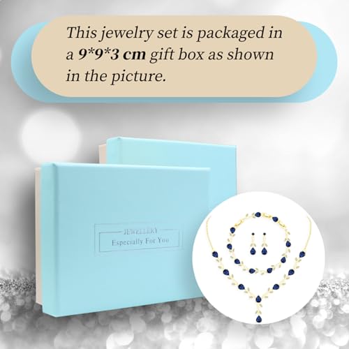 image for GZWHD Royal Blue Sapphire Jewelry Set for Women Golden Necklace Earrin