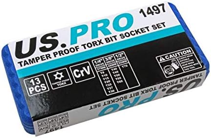 US PRO 13pc Torx Star Set-Tamper Bit Sockets T8-T70 1497
