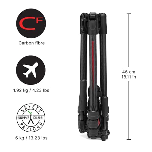 Manfrotto Befree GT PRO 3-Way, Professional Travel Tripod Kit, 3-Way Fluid Head, Levelling Column, Photo/Camera and Video Kit, Carbon Fibre, Arca-Type, Twist Lock, DSLR, Mirrorless,Camera Accessories by Manfrotto - Image 2