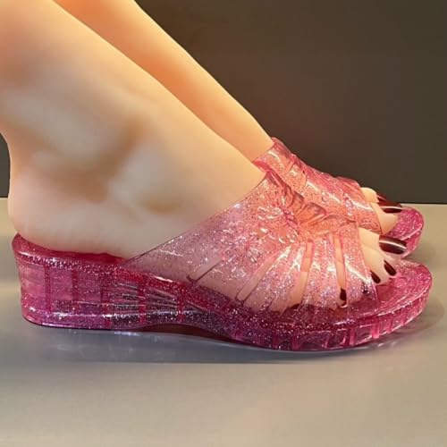 Jelly Fisherman Sandals Women Clear Wedge Water Slides Slip On House Slippers Wide Platform Waterproof Lightweight Breathable Open Toes Summer Casual Sparkly Dress Shoes Beach Pool Party Vacation2