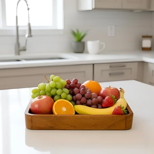 Image of Solid Mango Wood Rectangular Serving Tray (Single)| Handcrafted Multipurpose Wooden Tray for Tea, Coffee, Snacks & Home Decor | Natural Finish | Kitchen & Dining Tray