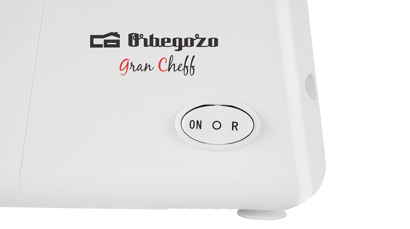 Orbegozo MP 2000, Picadora de Carne eléctrica, función de Movimiento de Retorno, 600 W, botón de Marcha/Parada, Cuello de Metal, 3 Discos Intercambiables, 2 Cuchillas, Color Blanco