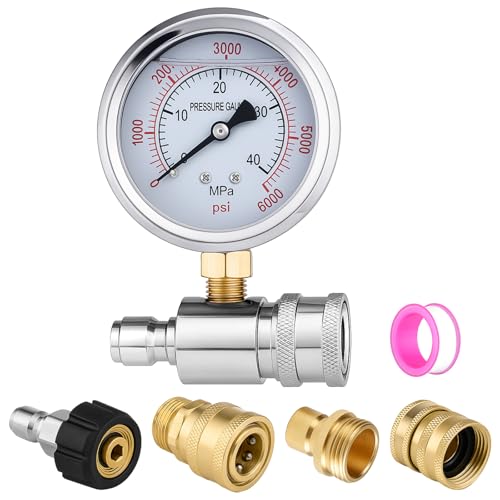 Gyfent Pressure Washer Gauge 0-6000PSI 3/8 Connect with Adapter Set M22 Swivel to 3/8 Quick Connect Disconnect Kit 3/4 to Quick Release