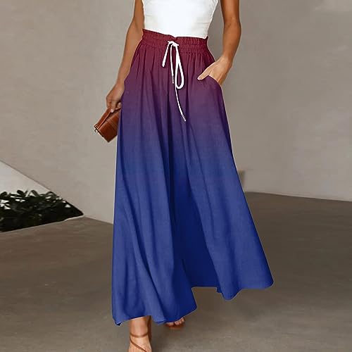 Womens Palazzo Pants Elastic Waist High Waisted Culottes Pants Loose Fit Elegant Flowy Vacation Pants with Pockets2