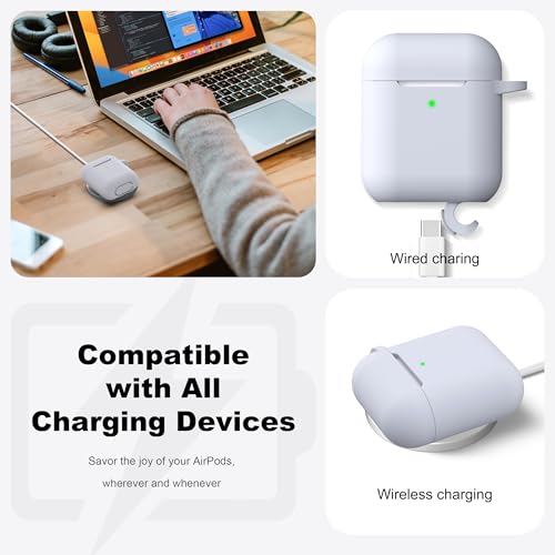Image of AirPods Case Cover with Keychain, Full Protective Silicone AirPods Accessories Skin Cover for Women Girl with Apple AirPods Wireless Charging Case,Front LED Visible-Pebble