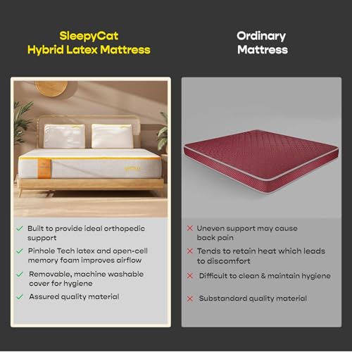 SleepyCat Latex Mattress | 10 Years Warranty | Firm, Orthopedic 8-inch Hybrid Mattress with Pinhole Tech Latex & Memory Foam Layers | 5-Zone Support and Bamboo Cover (Small-72x36x8 Inch)