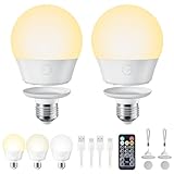 Lot de 2 ampoules rechargeables USB avec télécommande et minuterie, ampoule de secours pour appliques et lampes, veilleuse portable, lumière LED d'urgence, charge amovible E26, 3 couleurs d'éclairage, variateur d'intensité, 7 W