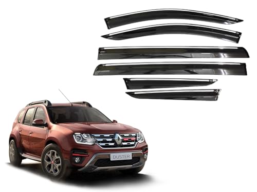 Image of CAR SAAZ Unbreakable Chrome Line Door Visor for Duster (2016-2019)(Set of 4Pcs) | Rain Guard | Wind Deflector