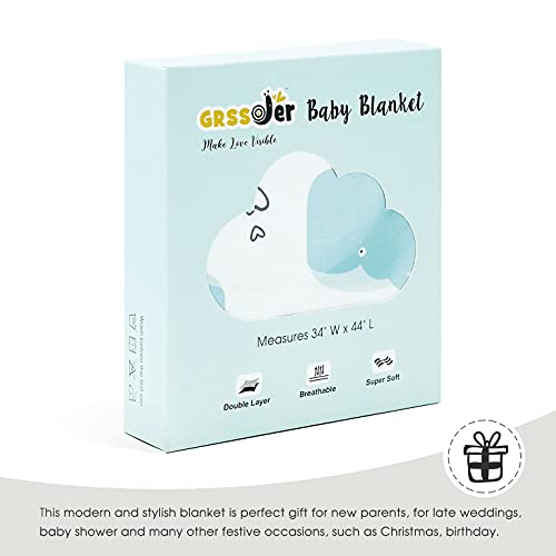 Image of GRSSDER Baby Blankets Super Soft Jersey Knit Swaddle Blanket for Baby Girls and Boys, Double Layer Receiving Blankets 34 x 44 Inches Extra Large for Baby Swaddling, Lovely Whale