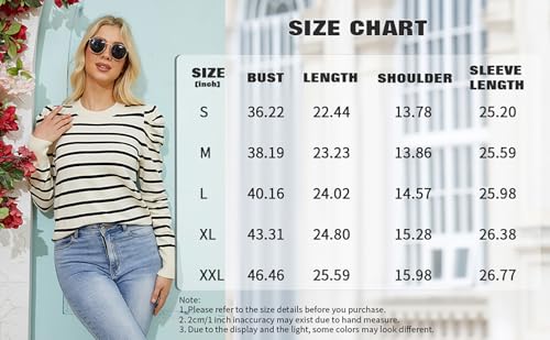 UNCLECAT Women's Striped Sweater Trendy Lightweight Sweaters Puff Long Sleeve Tops Casual Knit Pullover Shirts4