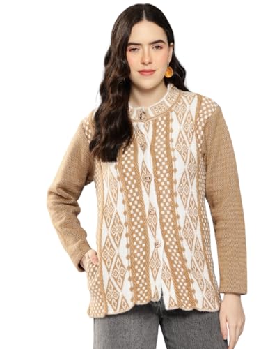 Image of Aarika Womens Winter Wear Maroon Colour Geometric Woolen Cardigan