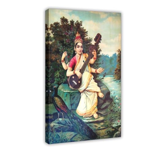 Toile déesse Saraswati Raja Ravi Varma - Impression artistique haut de gamme 30x45cm