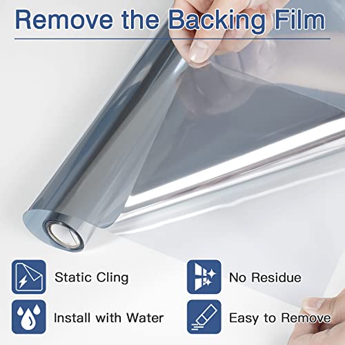 Haton Window Film One Way, Daytime Privacy Static Cling Window Tinting Film For Home Office, Reflective Mirror Film, Sun Blocking Anti Uv Window Tint, Non-Adhesive, 17.5 Inch X 6.5 Feet, Silver #TOP4