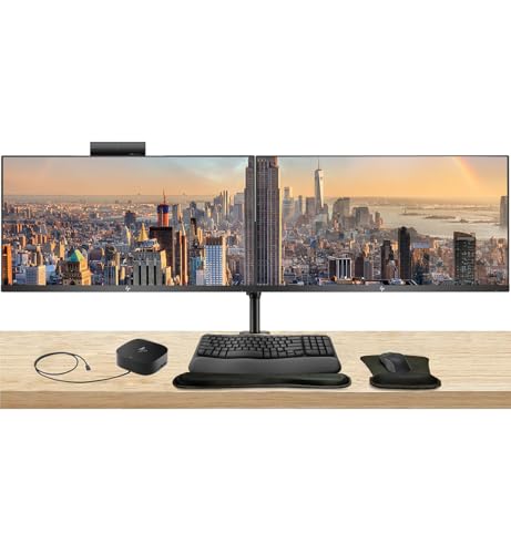 Image of HP Series 5 Pro 27-inch 527pq and 527pm 2K QHD Conferencing Monitor 2-Pack Bundle with Desk Mount Stand, USB-C Multiport G5 Dock, MK670 Wireless Keyboard & Mouse, Gel Mouse & Wrist Pad