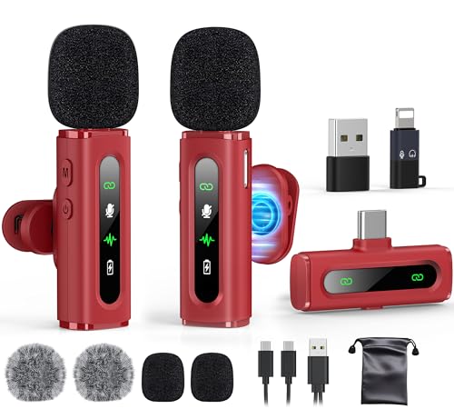 Image of USB C Lavalier Microphone Wireless Mini Mic for Type-C Android Phone /Tablet /PC Video Recording Clip-on Mics with Rotatable Clip&Denoise Recording, Ideal for Vlog Tiktok Youtube Content Creator, Red