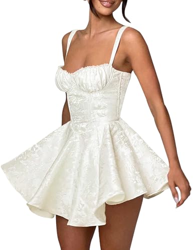 Image of LuFeng Womens Sweetheart Neckline Satin A-line Spaghetti Straps Jacquard Mini Dress Bow Sleeveless Cocktail Prom Dress