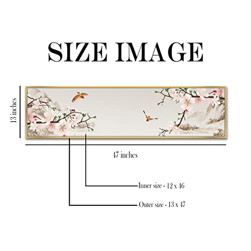 Image of Cherry Blossom Bird Large Canvas Painting Framed Panel Wall Painting, Modern Luxury Paintings for Home Decoration, Living room, Bedroom and Office Decor - Pink, 13x47 Inch