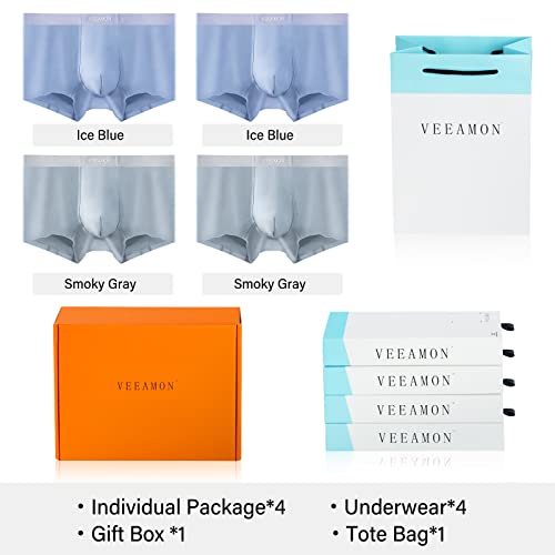 VEEAMON Mens Ice Silk Underwear 4-Pack Boxer Briefs Ice Sikn Comfortable Soft Trunks Underwear With Gift Box