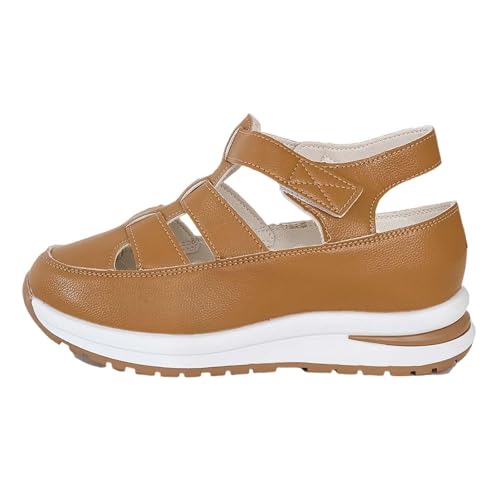 2025 New Women's Hollow Out Breathable Platform Wedge Sandals, Casual Stylish Roman Sandal, Stylish Leather Closed Toe Roman Shoes Adjustable Strap2