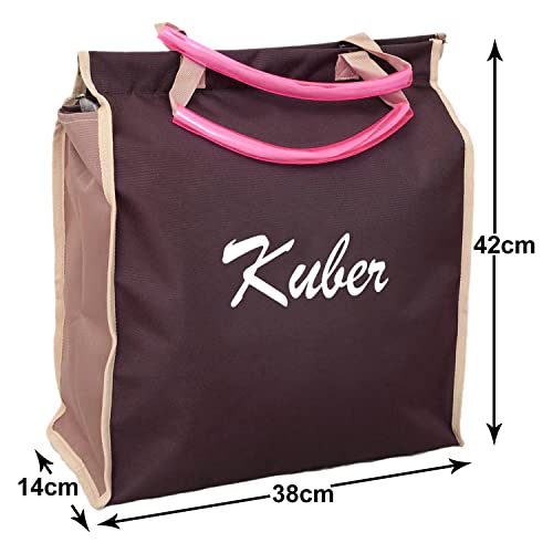 Image of Kuber Industries Lightweight, Foldable & Washable Canvas Grocery Shopping Bag, Tote Bag, Tiffin Bag with Sturdy Zipper & Handles (Wine)-50KM01126