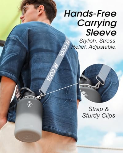 Image of Coolflask Half Gallon Water Bottle Insulated Stainless Steel with Strap