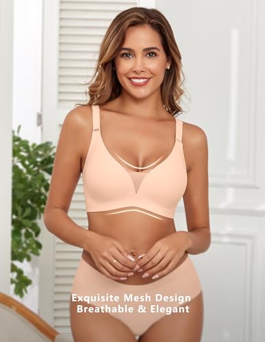 Lace V Mesh Wireless Bras Push Up Bralette Seamless Plunge Bra Everyday Bras for Women No Underwire with Extender3