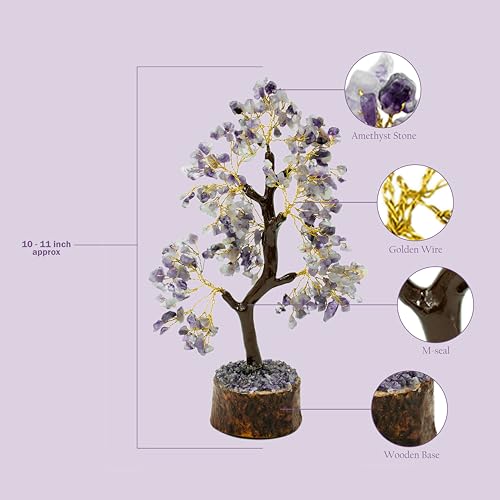 Image of Amethyst Crystal Tree (300 Beads) | Handmade Home Decor Bonsai | Vastu & Feng Shui Gift Item | Healing Crystals Tree for Home Decoration, Spiritual Gifts | Size 9-10 Inch