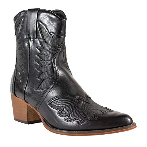 ARiderGirl Coleen-02 Pull On Stacked Heel Pointed Toe Western Ankle Boots