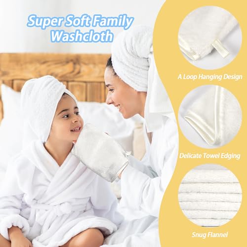 PHOGARY 6 Pack Face Body Wash Cloth, Flannel Face Cloths Super Absorbent & Soft Facial Mitts, Reusable Makeup Remover Wash Gloves Bath Mitt, Baby Guest White Towel Small Hand Towels-13x20cm - Image 2