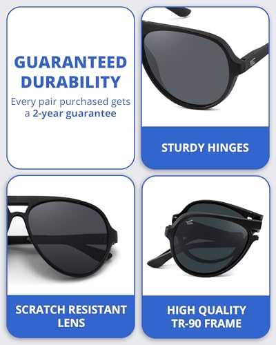 Newman Folding Sunglasses Polarized, UV400, UVA, UVB Protection for Men Women, Folding Sunglasses Leather Case3