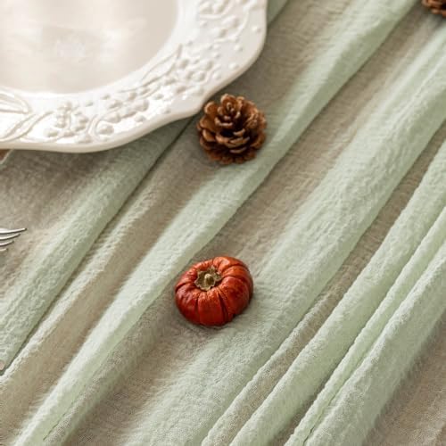 Keketo Sage Green Table Runner Cheesecloth 120 Inch 10 FT Rustic Boho Cheese Cloth Table Runner for Wedding Baby Shower Bridal Shower Sheer Gauze Centerpiece Summer Home Decorations