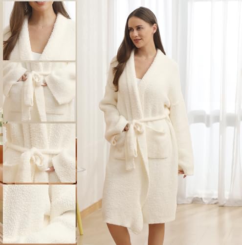 Image of bearberry Plush Hoodless Bath Robe Women's Loungewear Sleep Robe Indoor Outfit