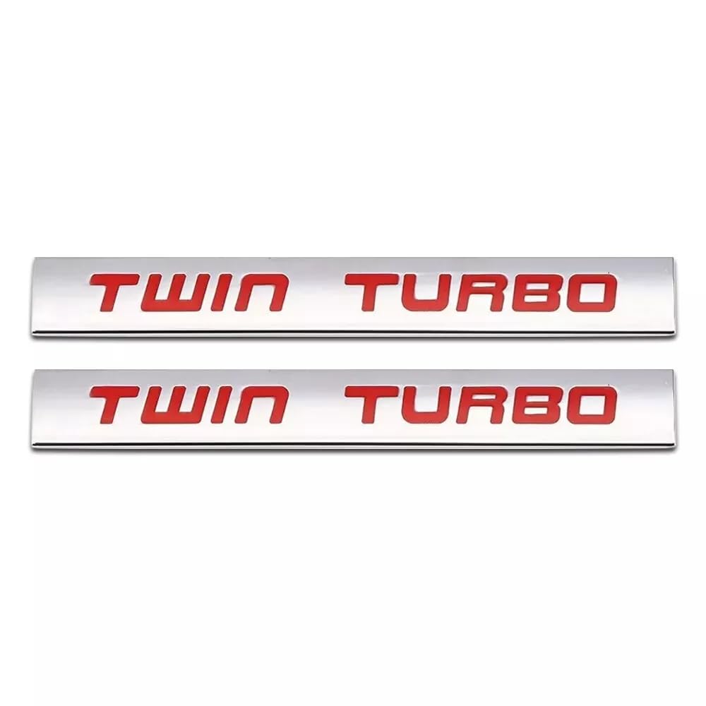 Metalowa pokrywa bagażnika samochodowego Twin Turbo, emblemat, wyścigi, logo, naklejka 3D, naklejka na plakietkę (srebrno-czerwona)