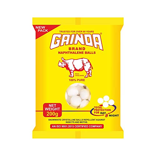 GAINDA Naphthalene Balls White Kapoor Goli Stain-free Anti-Insect, Repellant Mothballs Sanitary Cubes for Cloth Wardrobe, Almirah, Bookshelves, Cupboards & Drawers - 200 Gm, White