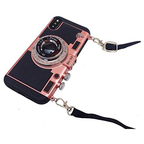 MeiQing 3D Case for iPhone XS Max Vintage Style Camera Design Case with Long Strap/Screen Protective Cover