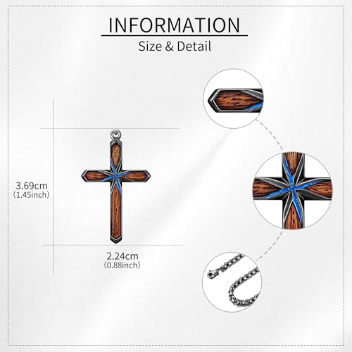 YAFEINI Black Cross Necklace Sterling Silver Cross Necklace Wood Grain Crucifix Christian Jewelry Catholic Gifts for Men3