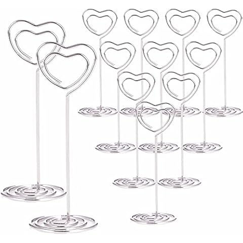 BuRuiJi 12pcs Table Number Holders,3.35 inch Place Card Holders,Table Number Stands,Table Card Holder, Photo Picture Holders for Centerpieces, Wedding, Party, Birthday (Silver-Heart Shaped) Cover