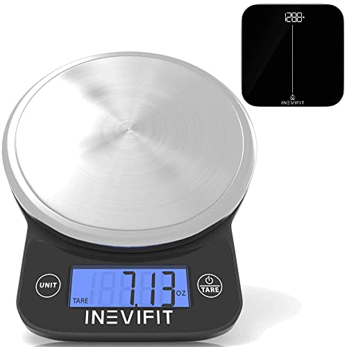 Inevifit Bathroom Scale & Digital Kitchen Scale Fitness Bundle, Complete Body Composition And Nutrition Tracking Solution With Batteries Included #TOP23