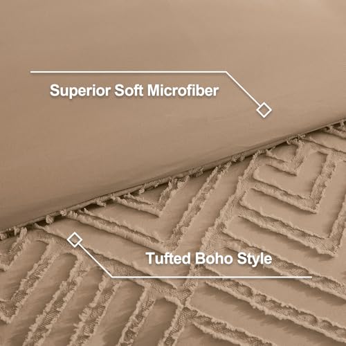 Image of Litanika Oversized King Comforter Set Taupe, 3 Pieces Tufted Boho Farmhouse Bedding Comforter Set, Lightweight Fluffy All Season Comforter Set (120x98In Comforter & 2 Pillowcases)